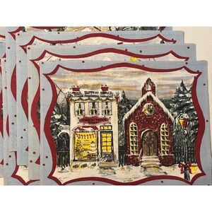 Set of 8‎ Christmas  table placemats - 4 different holiday scenes red green Nice